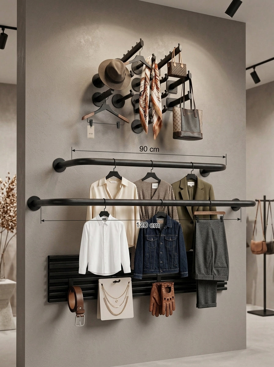 Wide Handle Wall-Mounted Clothing Rail – Matte Black