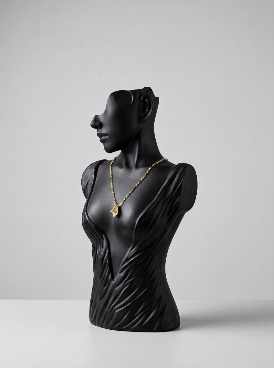 Draped Torso Bust Mannequin – Matte Black Jewelry & Necklace Display
