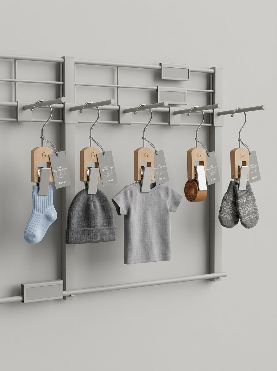 Mini Wooden Clip Hanger with S-Hook (12pcs)