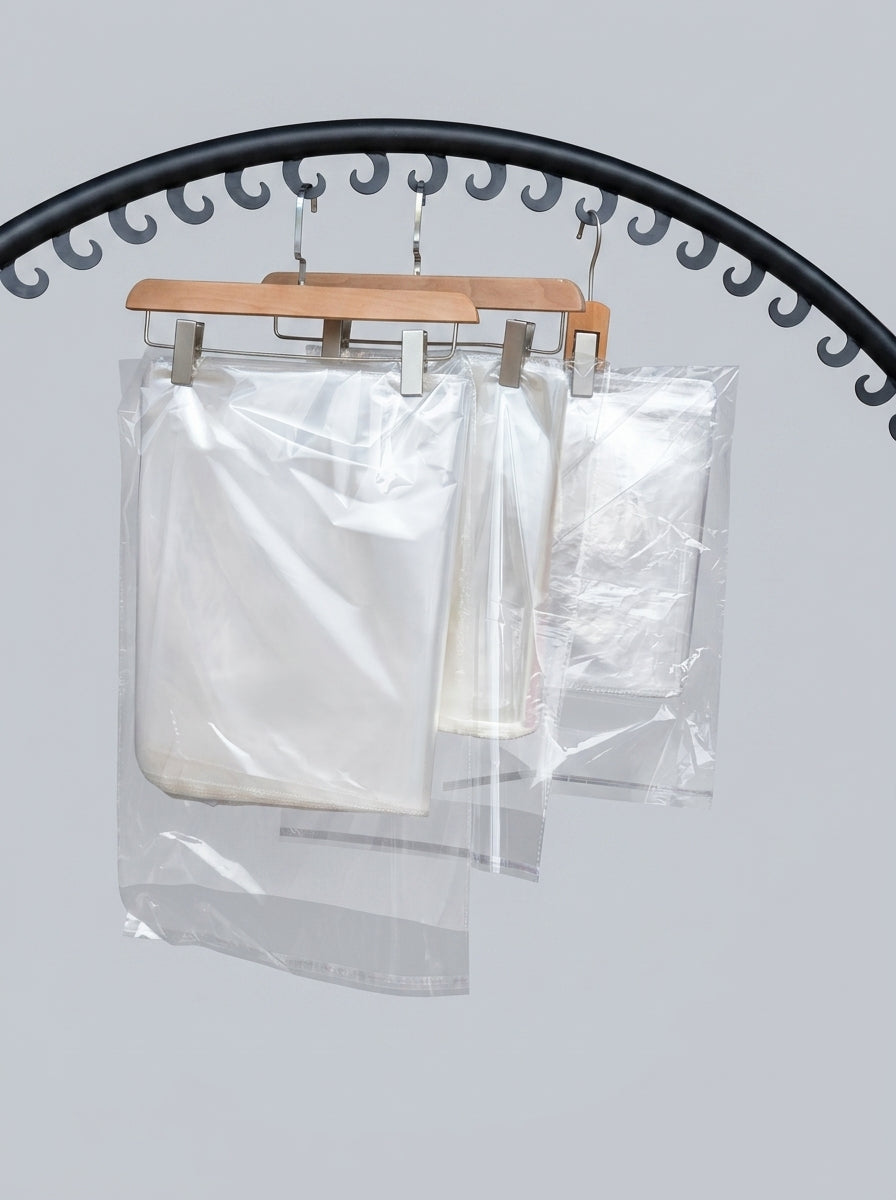 Clear Plastic Garment Packaging Bags (Hangable, 100pcs)