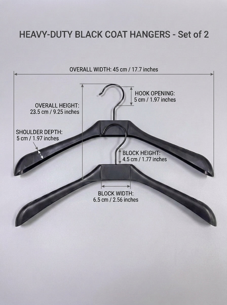 Heavy-Duty Black Coat Hangers - Set of 12