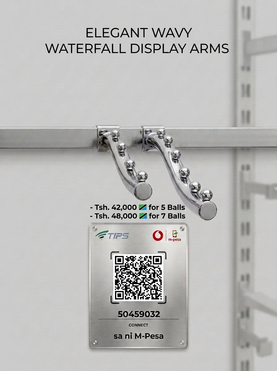Chrome Waterfall Display Arms – Bar Hook Mount (Slatwall/Crossbar)