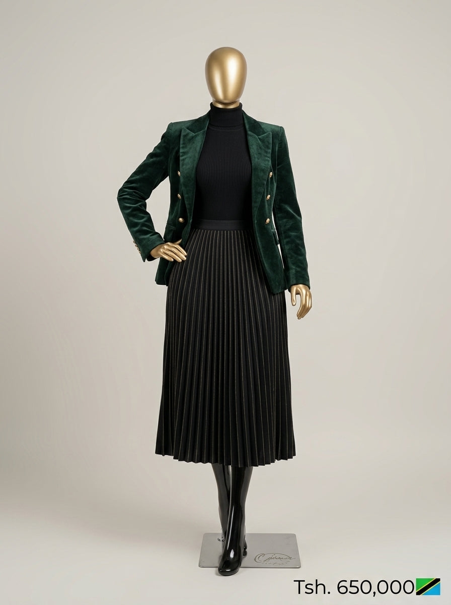 Connec High-Gloss Obsidian & Gold Chrome Female Mannequin (Curvy — Standing)