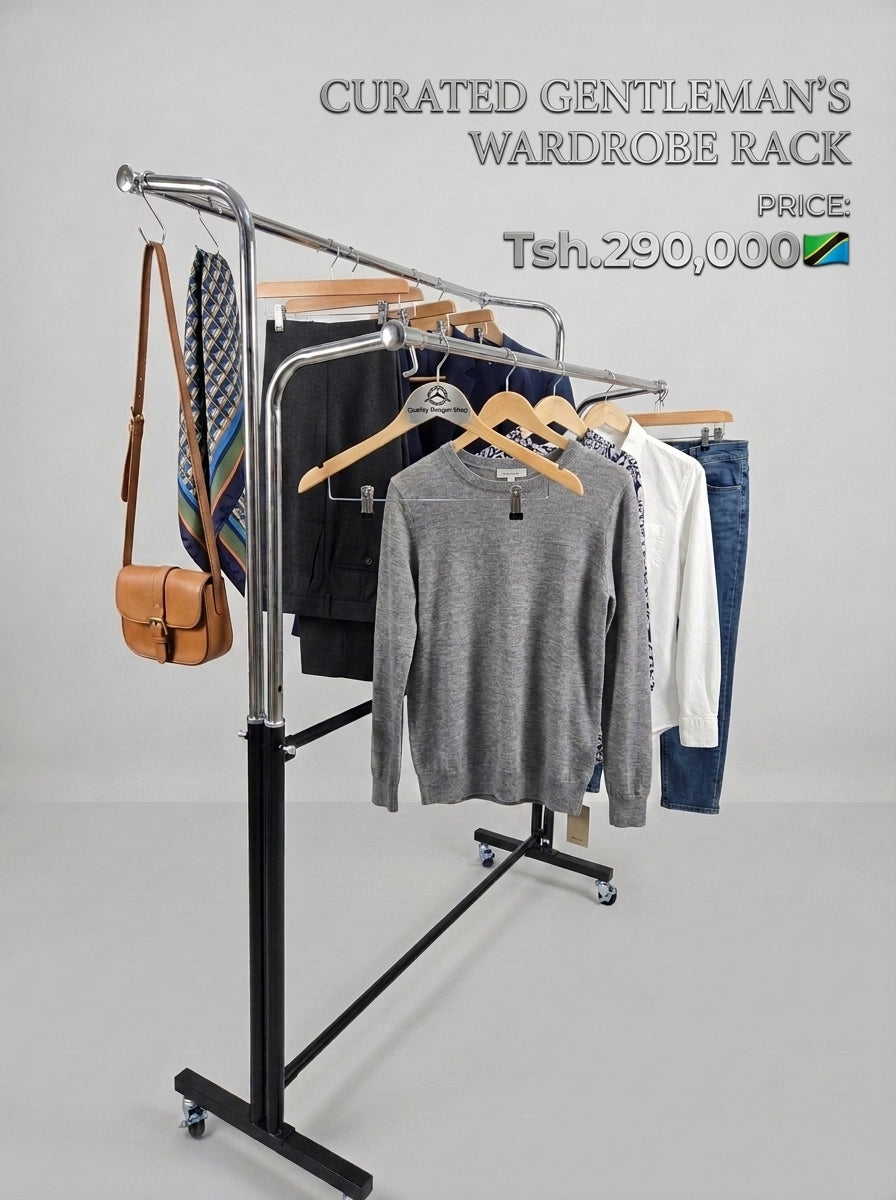 Curated Gentleman's Wardrobe Rack — Double Rail Chrome Garment Stand