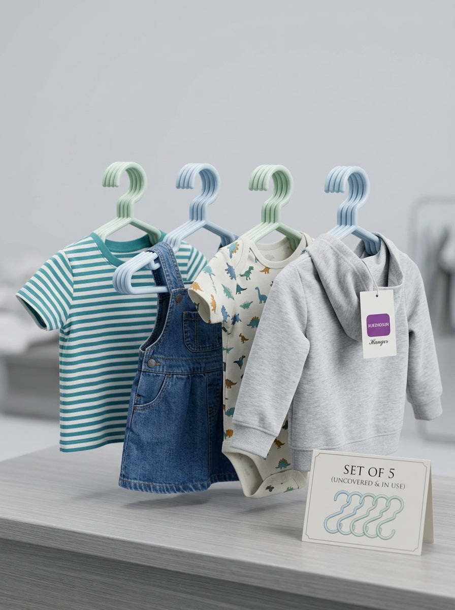 Set of 5 kids hangers uncovered and in use