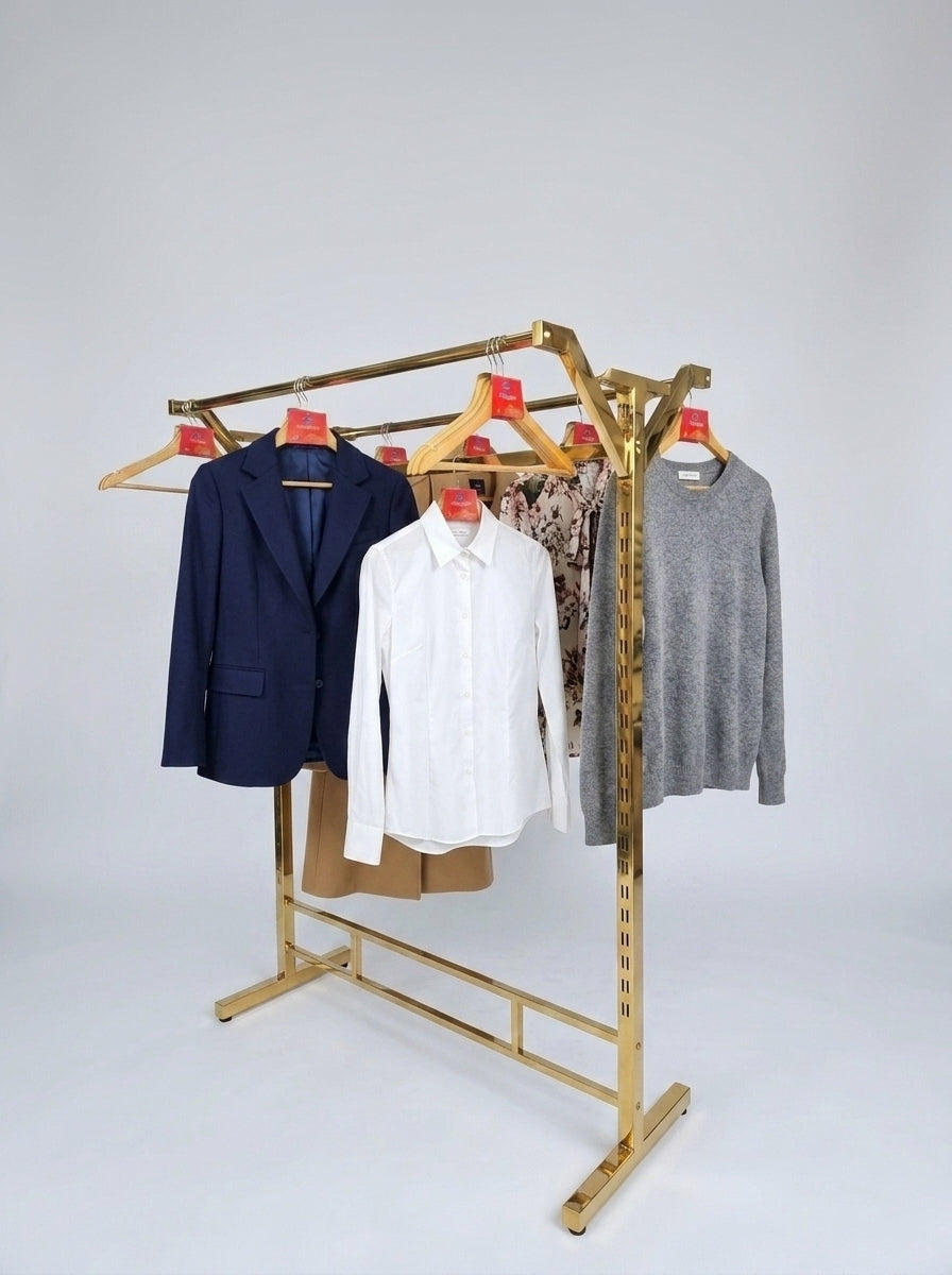 Gold Double Rail Clothing Display Rack