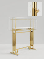 Height-Adjustable Gold Garment Rack with Integrated Tabletop