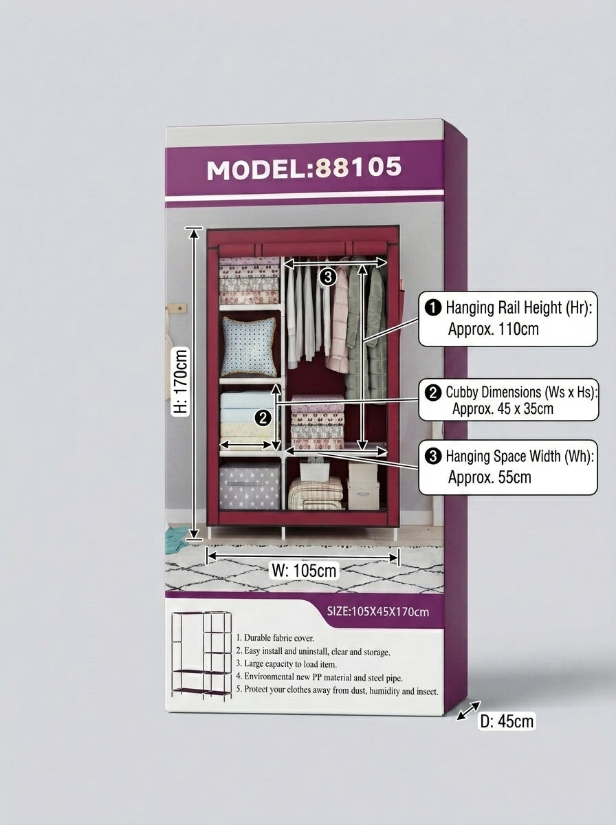 Model 88105 Portable Fabric Wardrobe – 105×45×170cm