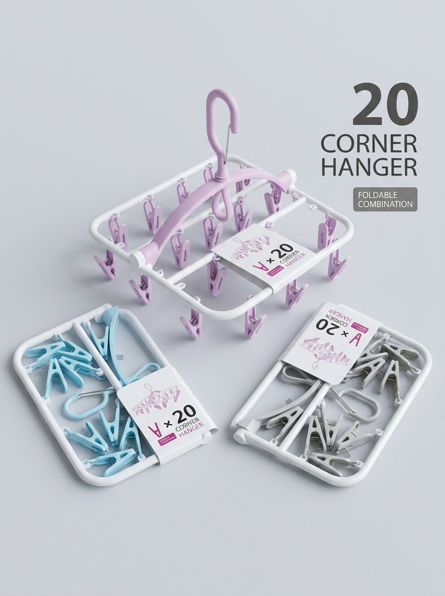 Foldable 20-Clip Corner Hanger