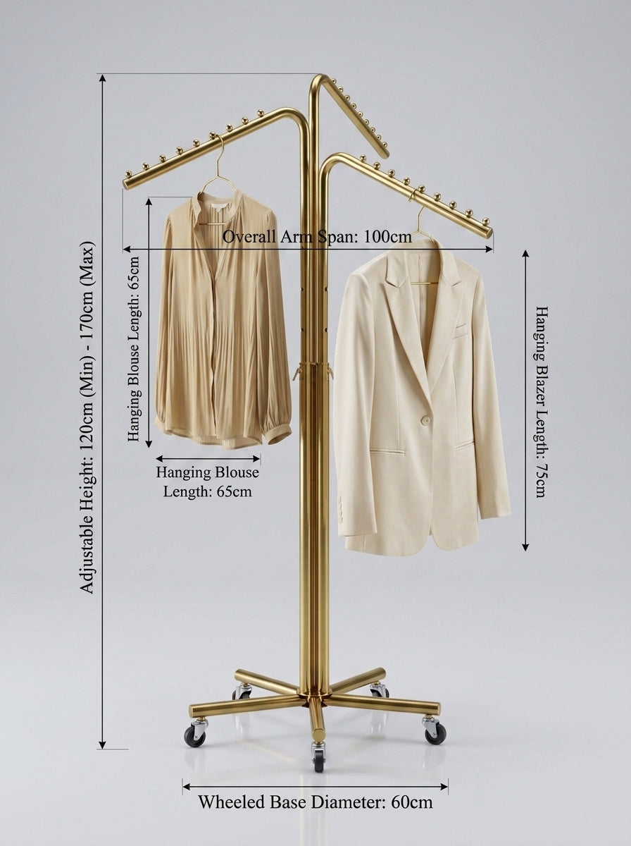 4-Arm Adjustable Pedestal Rack – Polished Brass