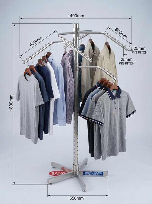 4-Way Clothing Display Rack – Stainless Steel