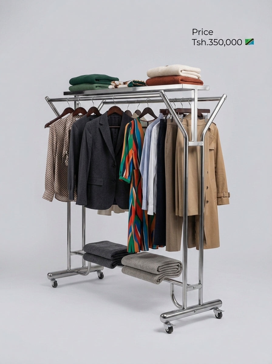 Double Rail Chrome Garment Display Rack