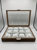 Wooden Watch Box 12-Slot Glass Lid