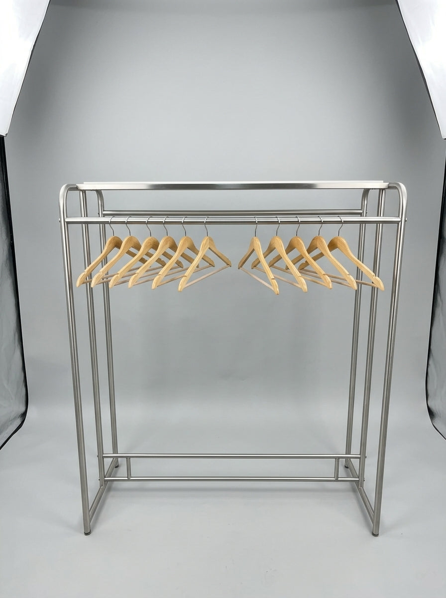 Double rail garment rack with top shelf stainless steel – Tanzania