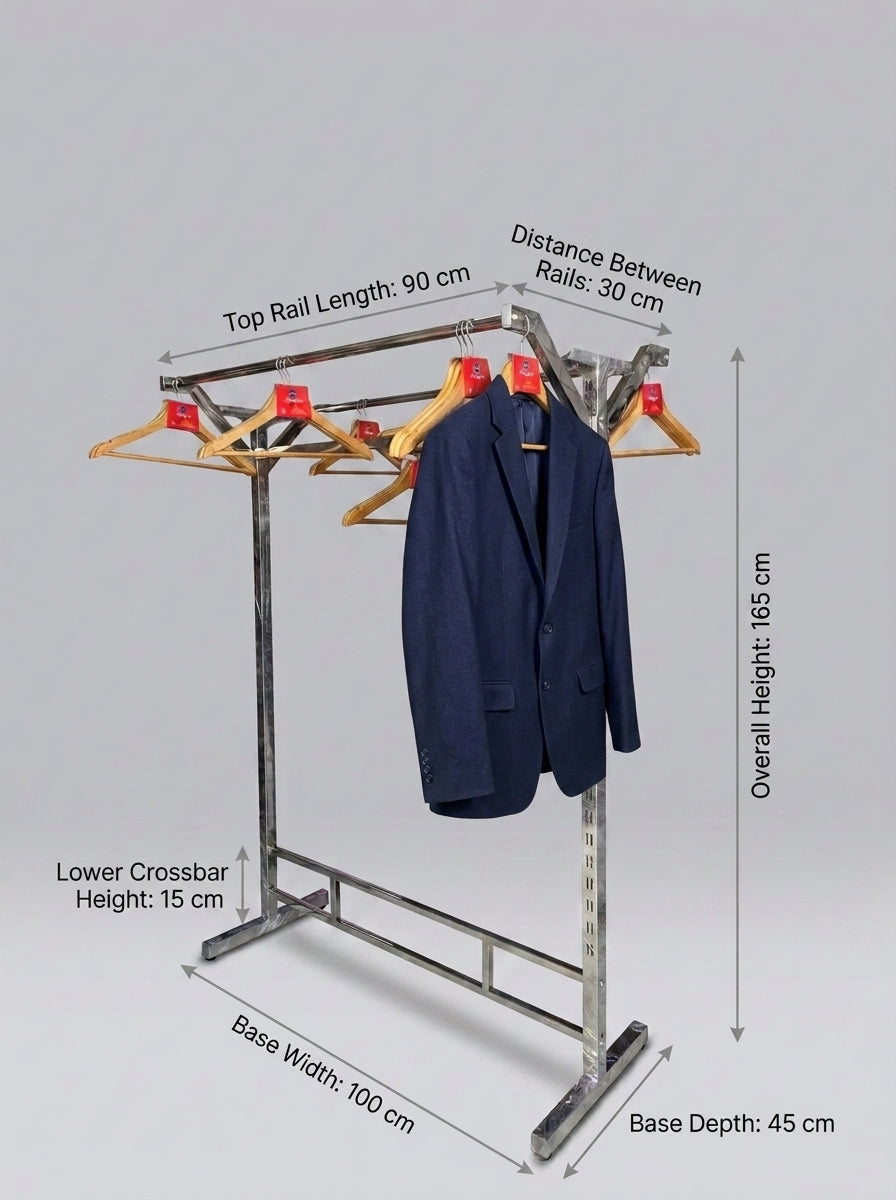 Chrome Double Rail Clothing Display Rack