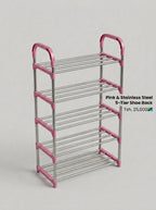 Pink & Stainless Steel 5-Tier Shoe Rack