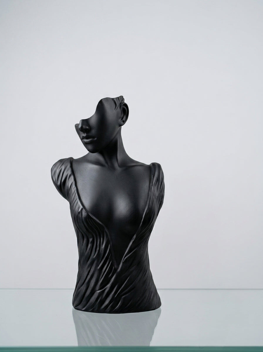 Draped Torso Bust Mannequin – Matte Black Jewelry & Necklace Display