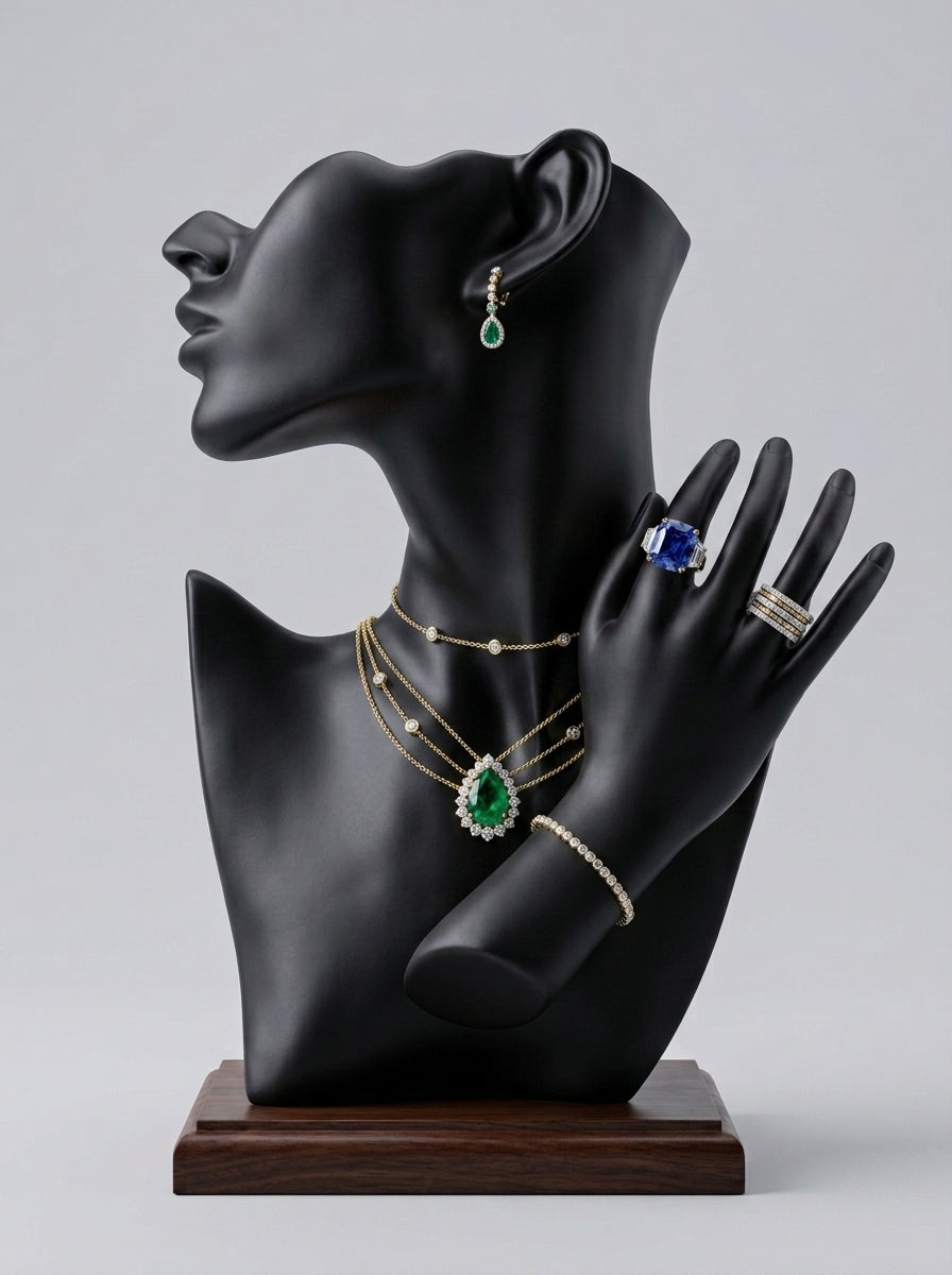 Abstract Face & Hand Bust Mannequin – Matte Black Jewelry Display