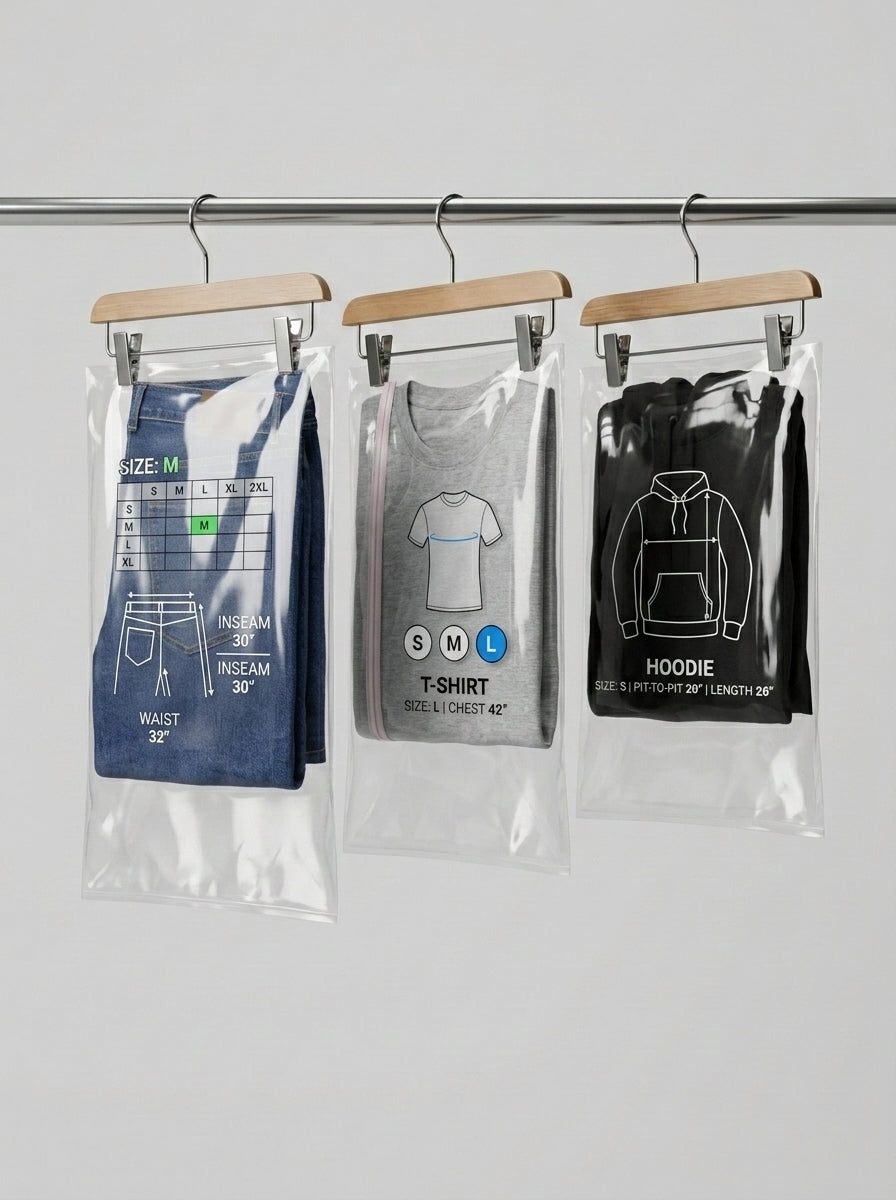Clear Plastic Garment Packaging Bags (Hangable, 100pcs)