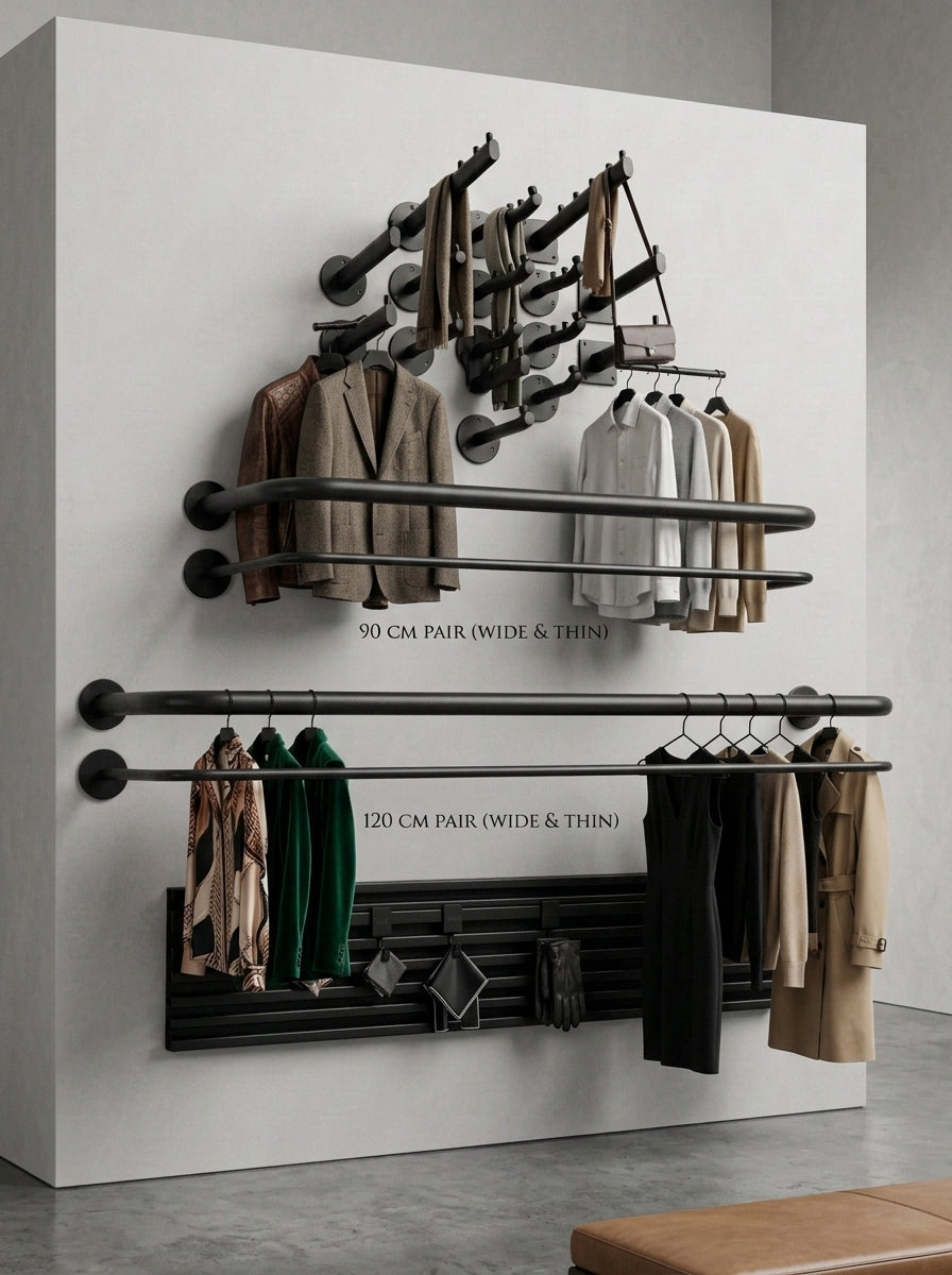Wide Handle Wall-Mounted Clothing Rail – Matte Black