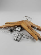 Kids' Premium Wooden Hanger Set (12pcs) – Natural Wood with Metal Clips