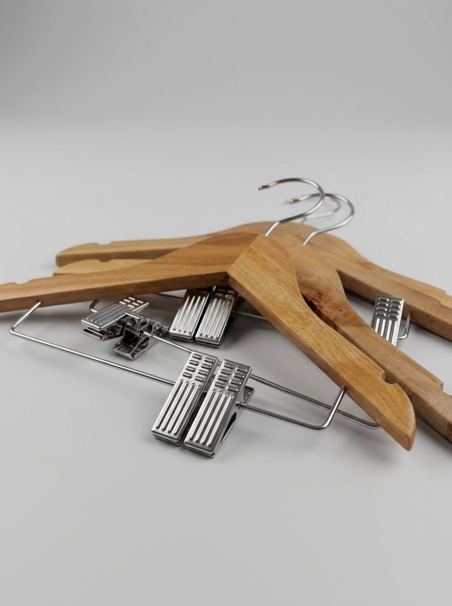 Kids' Premium Wooden Hanger Set (12pcs) – Natural Wood with Metal Clips