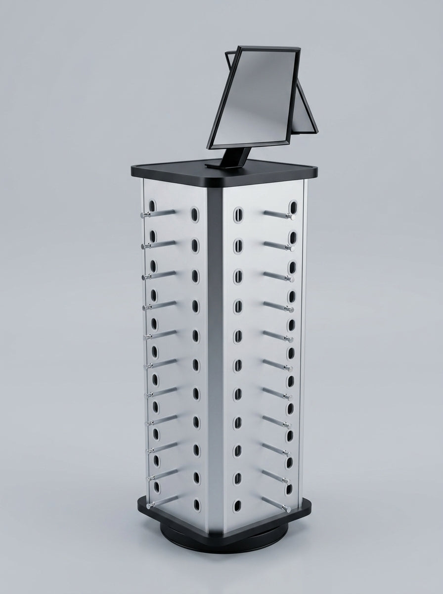 4-Sided Rotating Sunglass Display Tower with Mirror