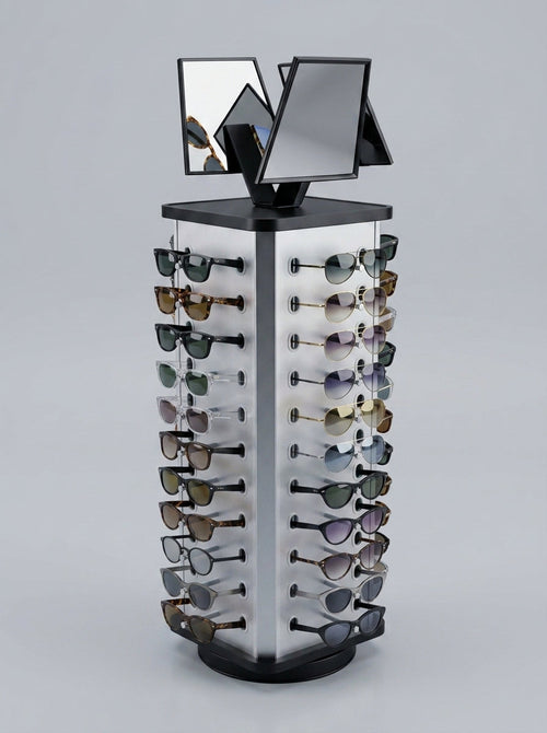 4-Sided Rotating Sunglass Display Tower with Mirror