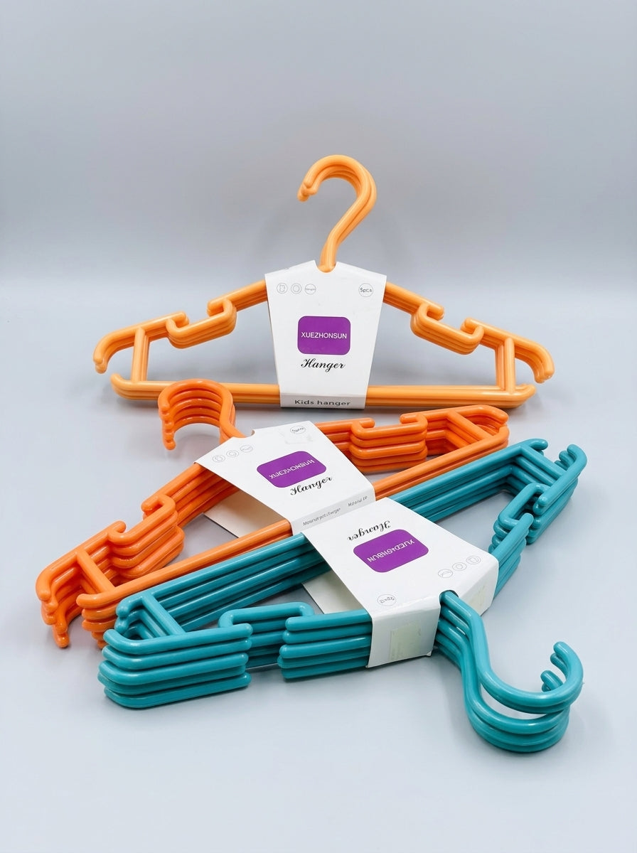 Kids Plastic Hangers – 5pcs (Orange & Teal)
