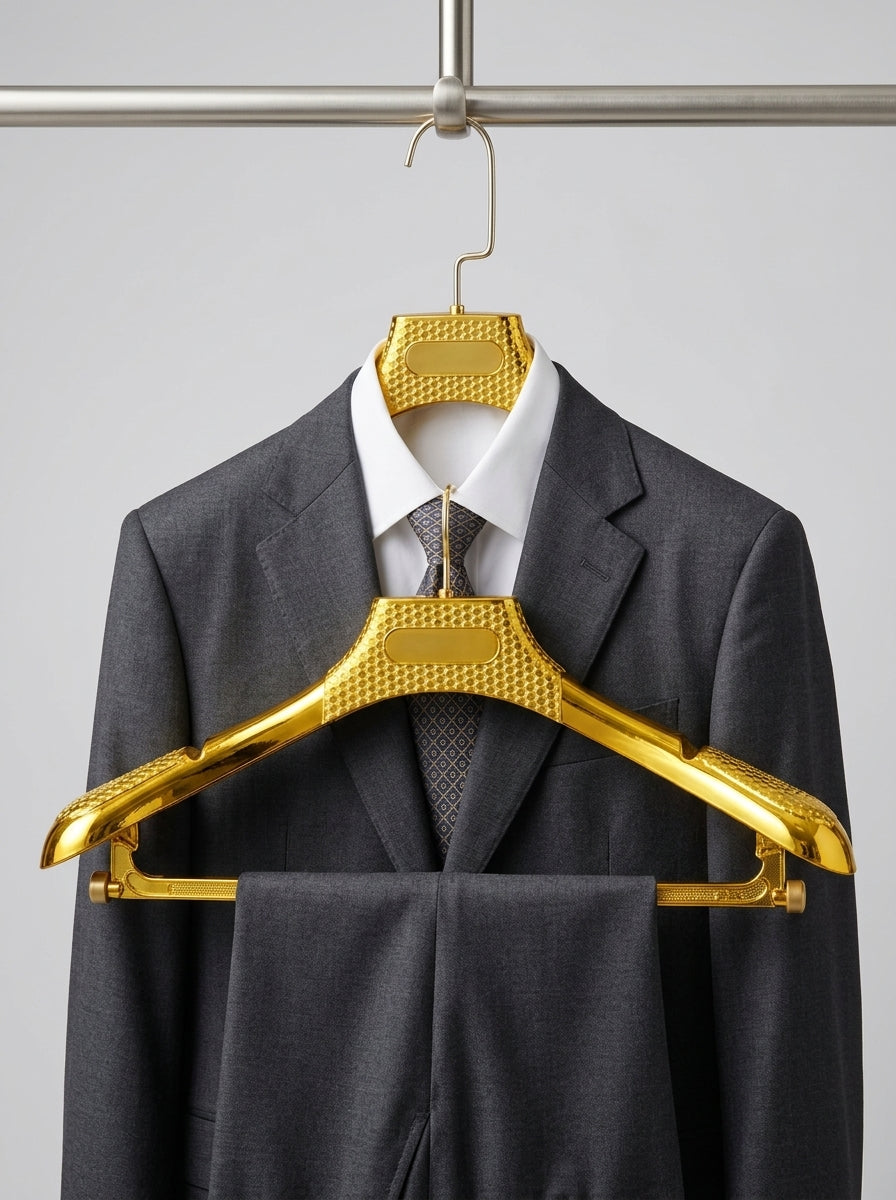 Luxury Gold Suit Hangers with Trouser Bar — Pack of 12
