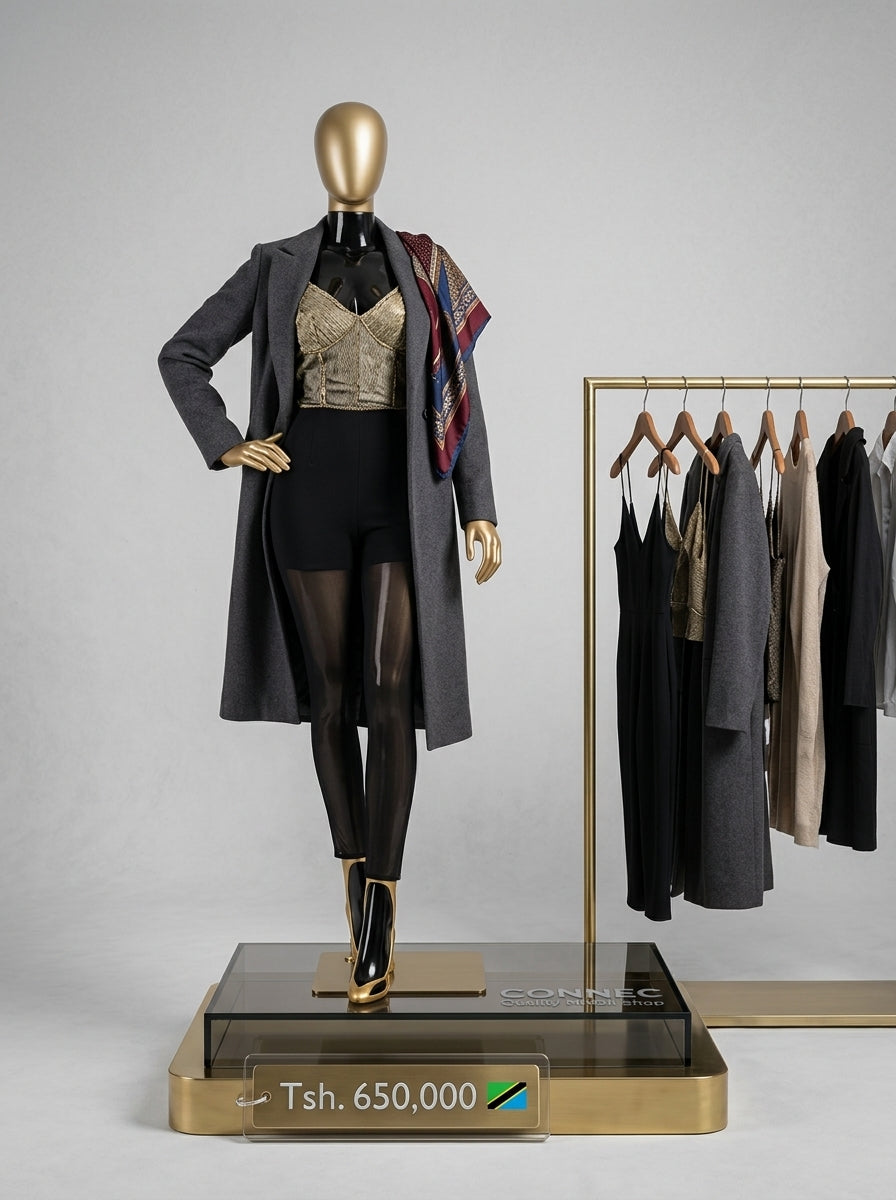 Connec High-Gloss Obsidian & Gold Chrome Female Mannequin (Curvy — Standing)