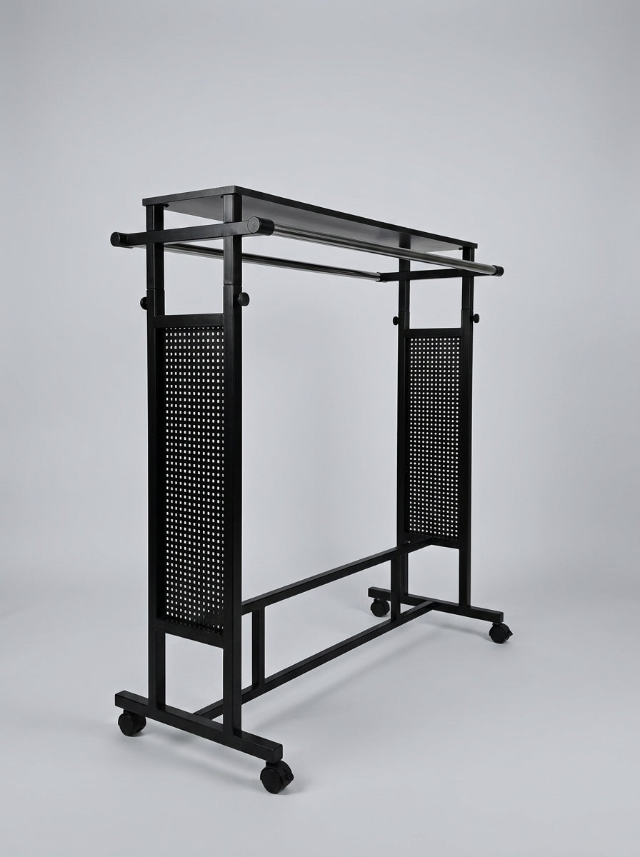 Adjustable Double Rail Garment Display Rack with Perforated Panels