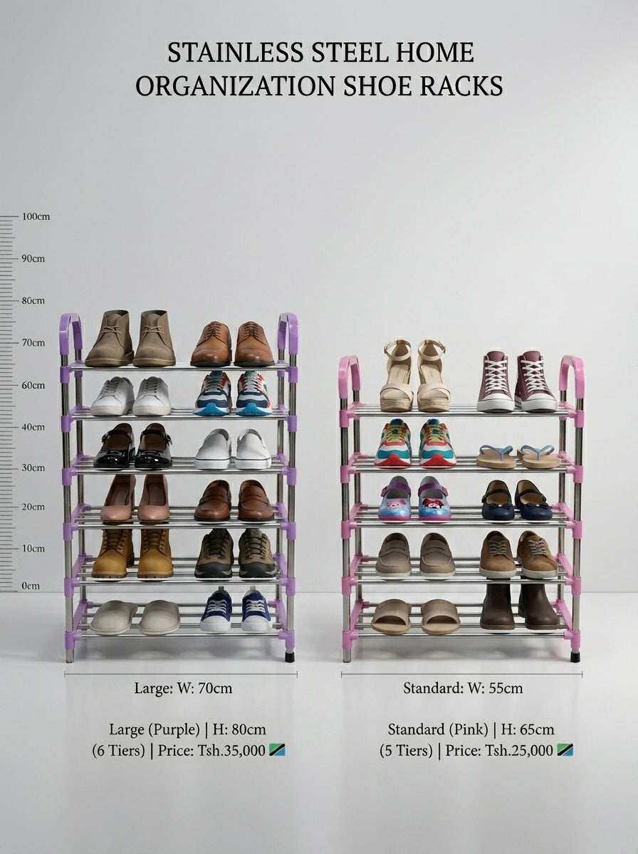 Pink & Stainless Steel 5-Tier Shoe Rack