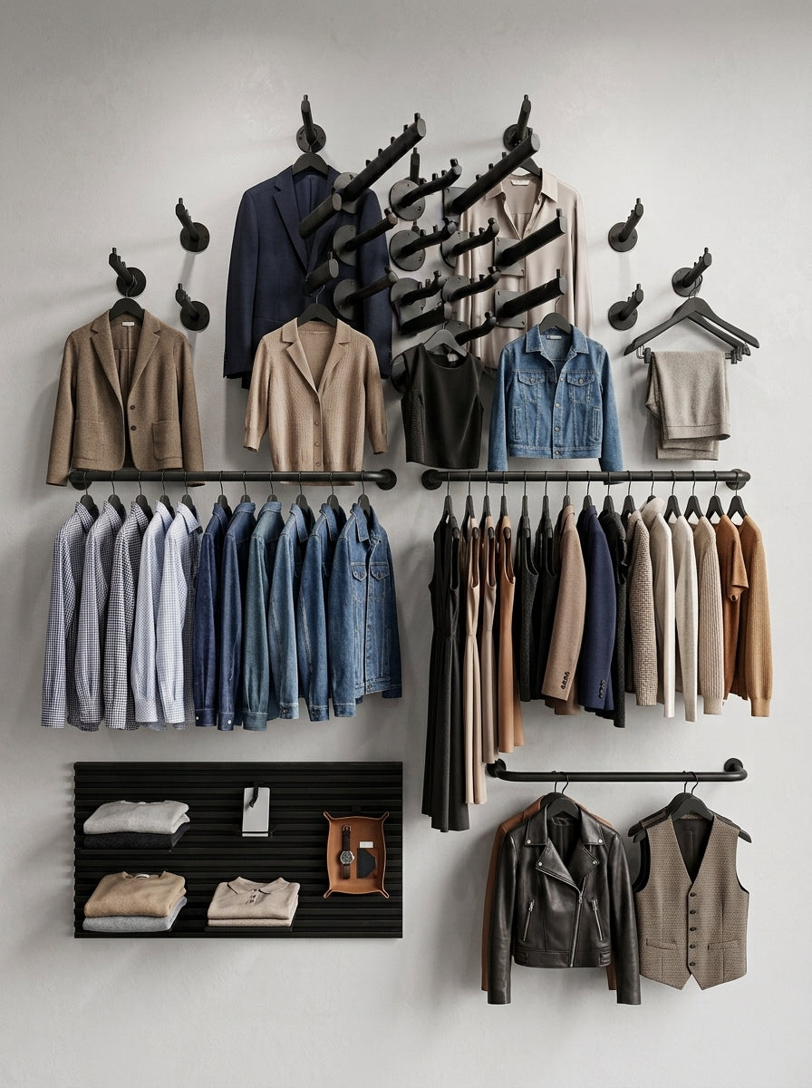 Wide Handle Wall-Mounted Clothing Rail – Matte Black