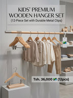 Kids' Premium Wooden Hanger Set (12pcs) – Natural Wood with Metal Clips