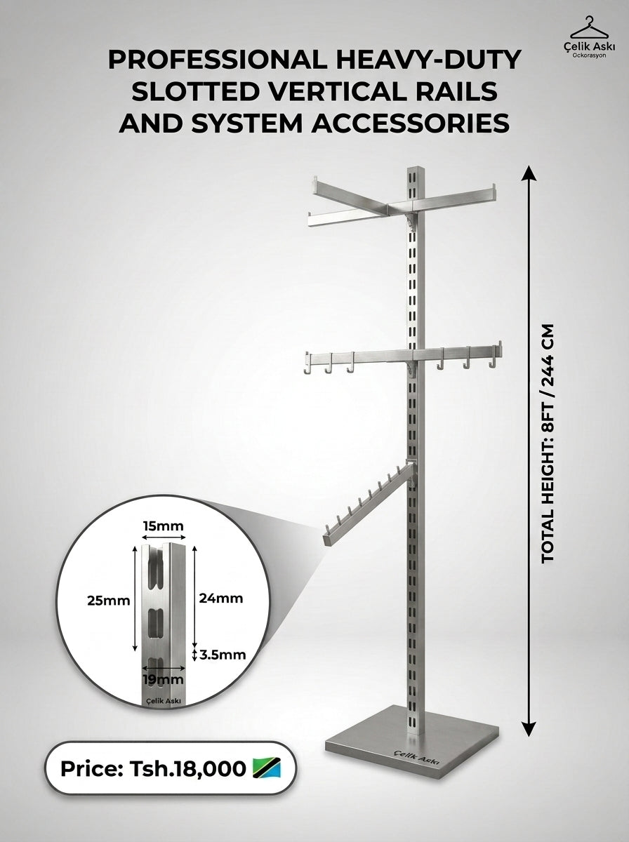 Professional Heavy-Duty Slotted Vertical Rails and System Accessories