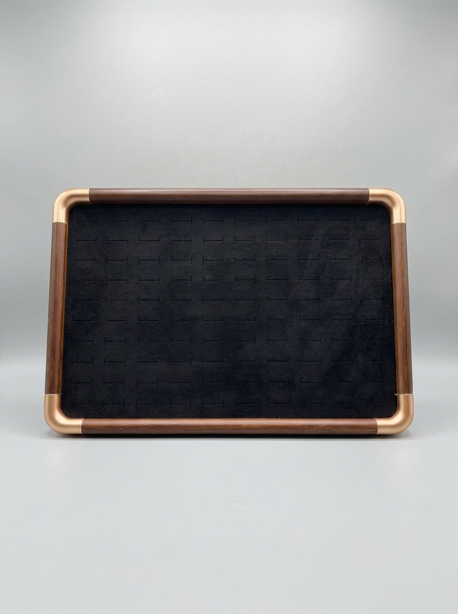 Black Velvet Ring & Earring Display Tray with Wood & Gold Frame