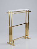 Height-Adjustable Gold Garment Rack with Integrated Tabletop