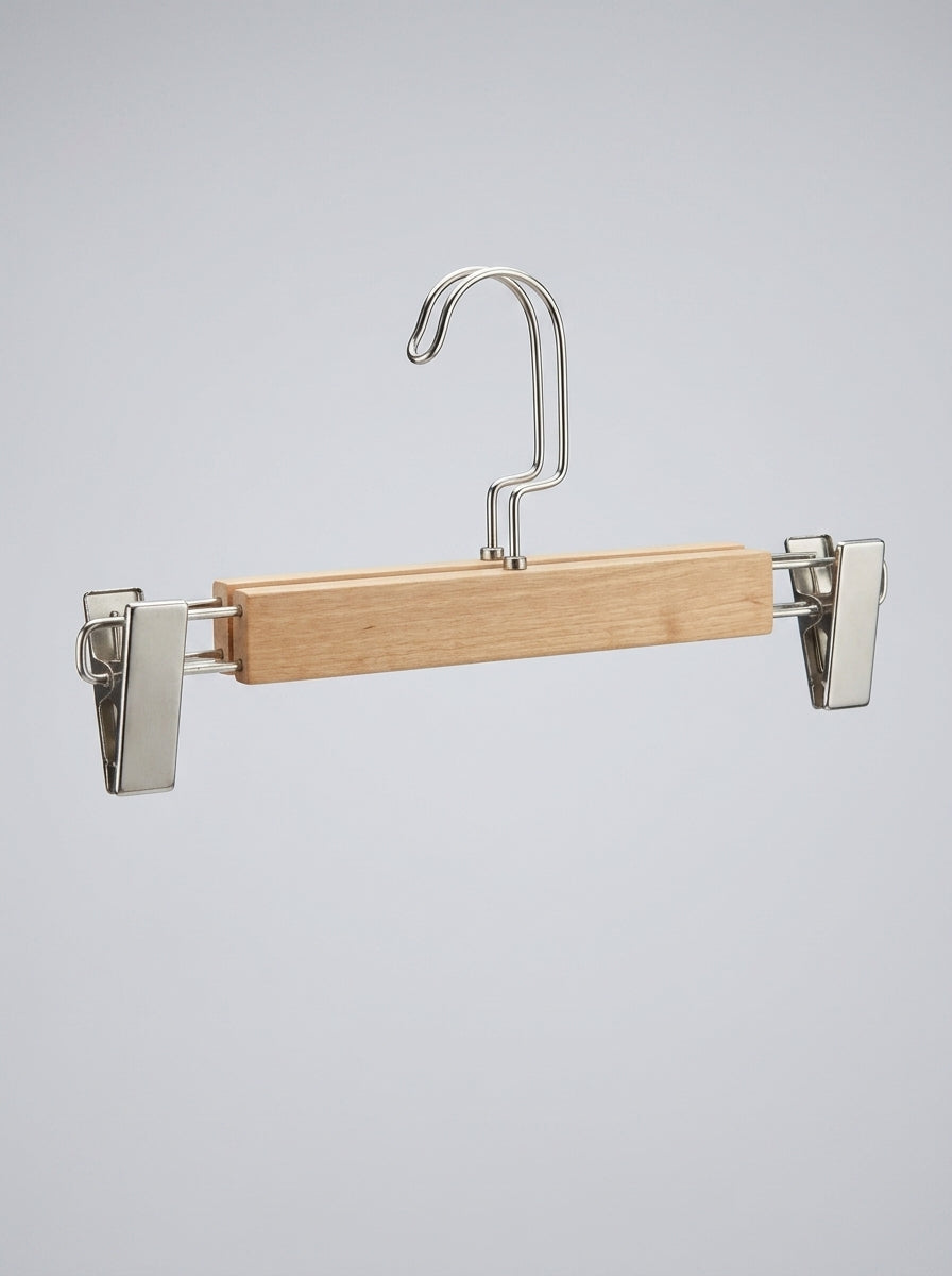 Natural Beech Wood Trouser & Skirt Clip Hangers — Pack of 12