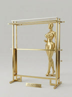 Height-Adjustable Gold Garment Rack with Integrated Tabletop