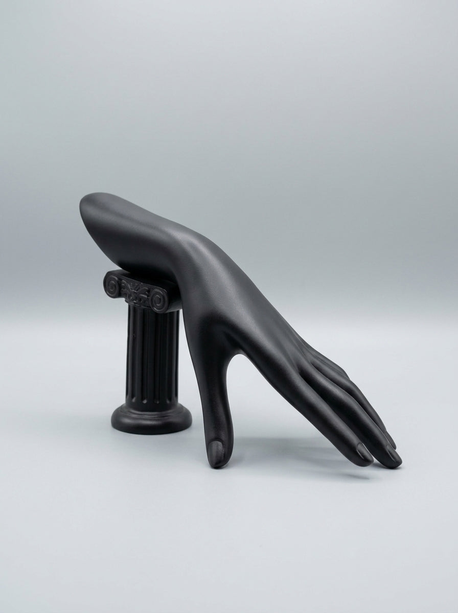 Sculptural Hand Mannequin on Column Pedestal – Matte Black Ring & Bracelet Display