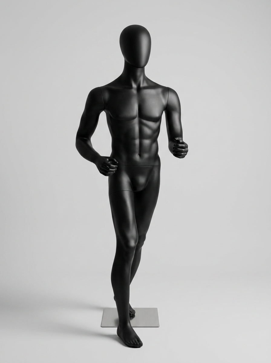 Connec Matte Black Male Mannequin (Running Pose — Athletic / Medium)