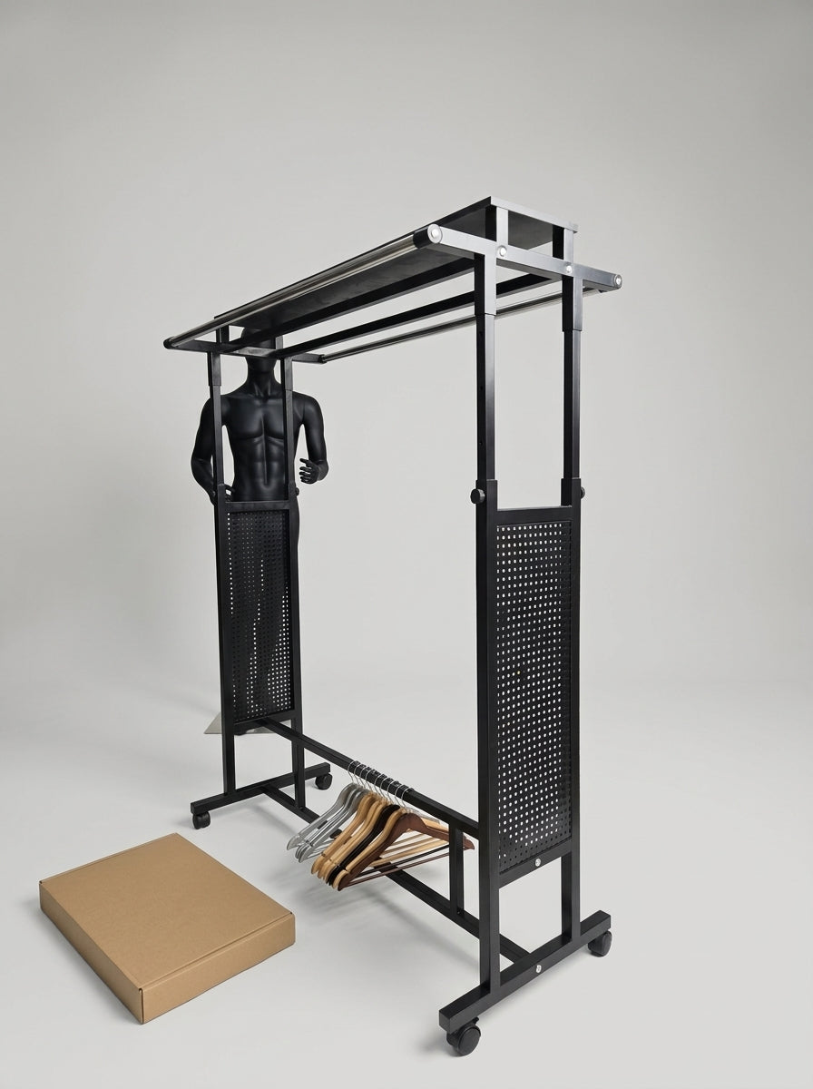 Adjustable double rail garment rack perforated panels – photo 6