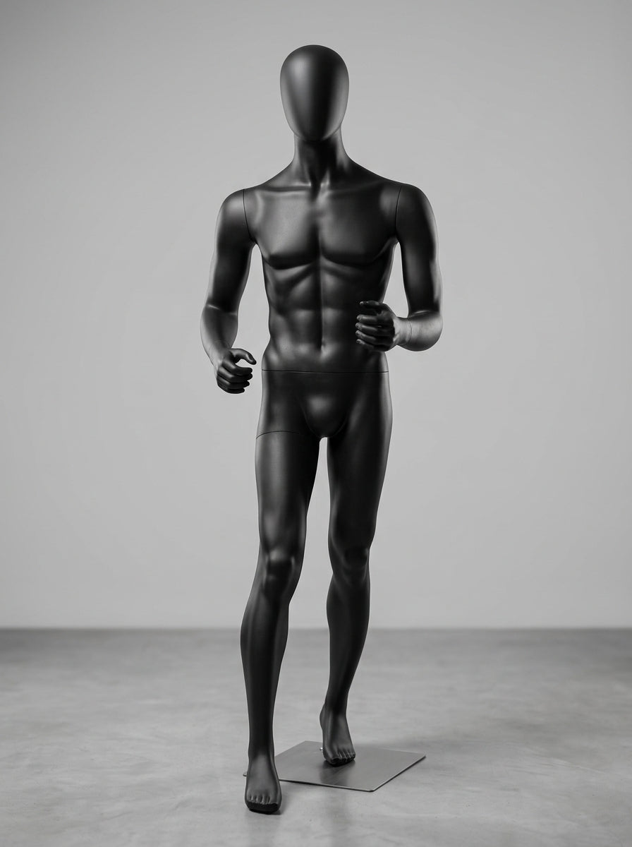 Connec Matte Black Male Mannequin (Running Pose — Athletic / Medium)
