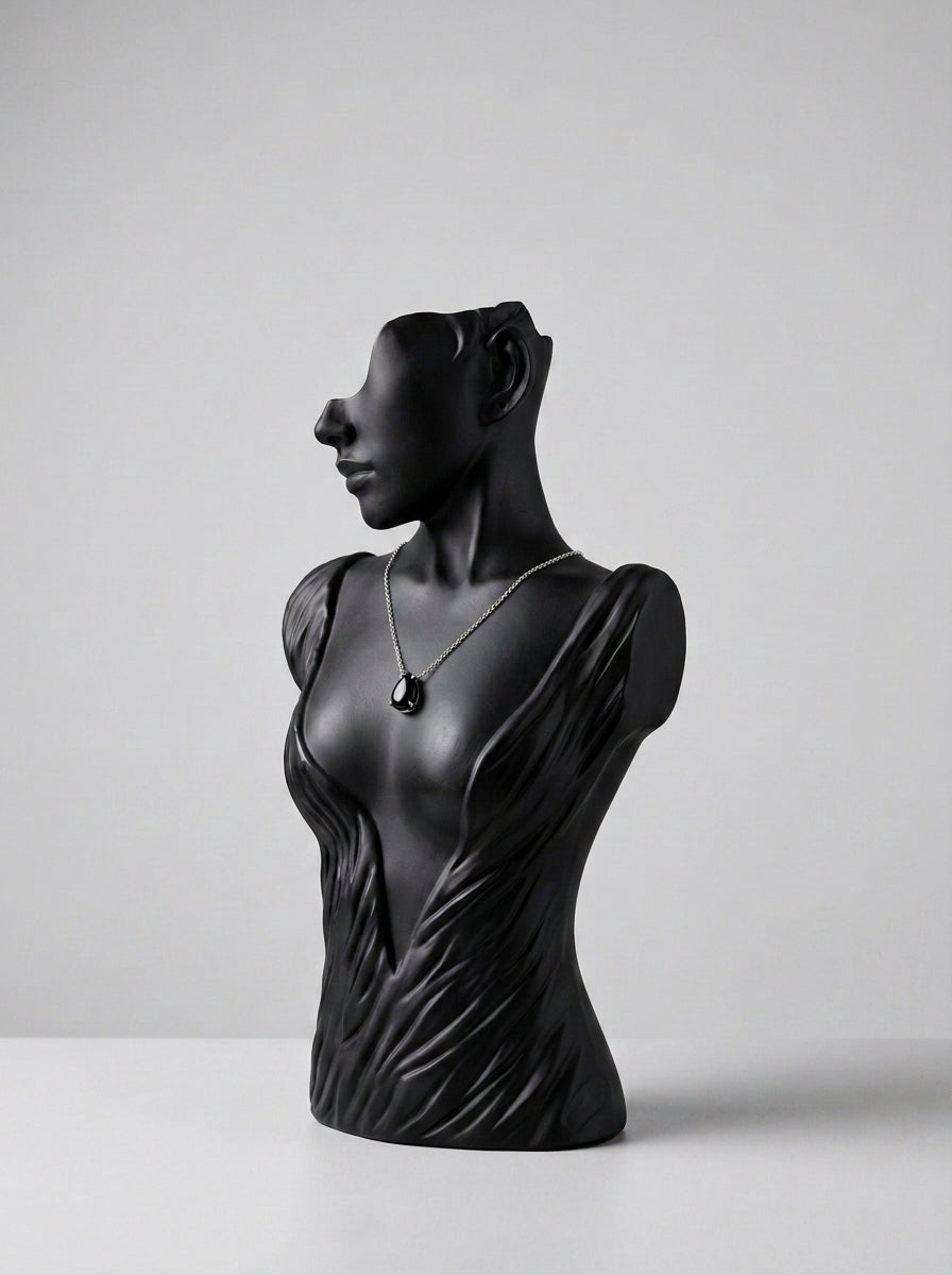 Draped Torso Bust Mannequin – Matte Black Jewelry & Necklace Display