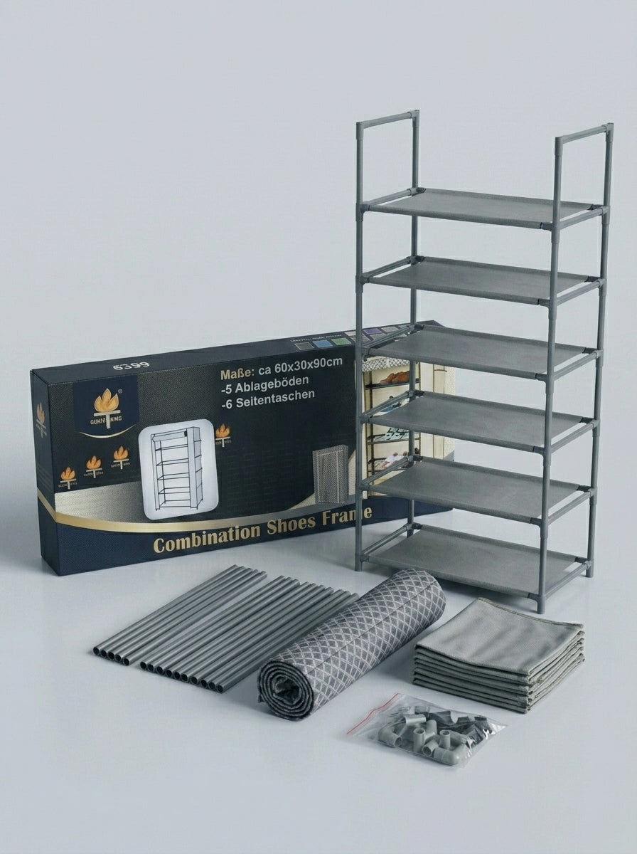 Guang Ming Combination Shoes Frame – 5-Shelf Fabric Shoe Rack with Cover