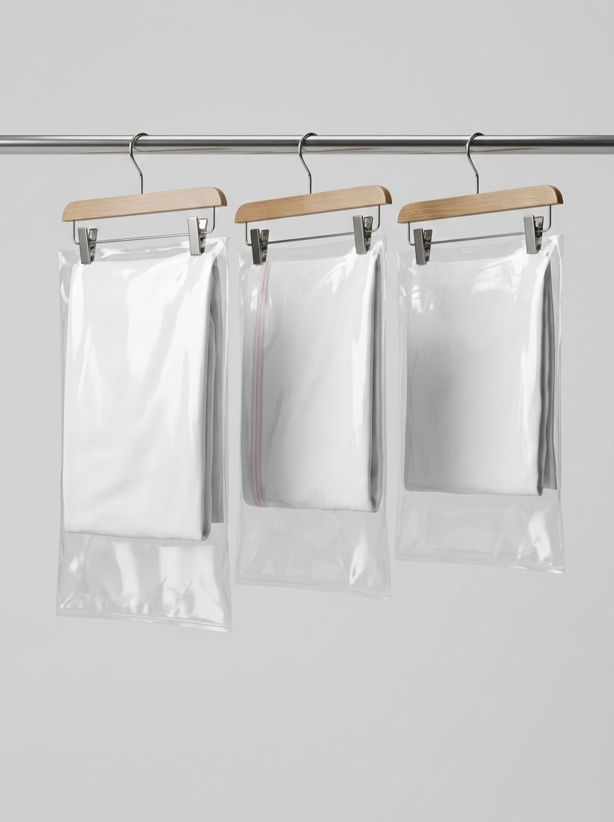 Clear Plastic Garment Packaging Bags (Hangable, 100pcs)