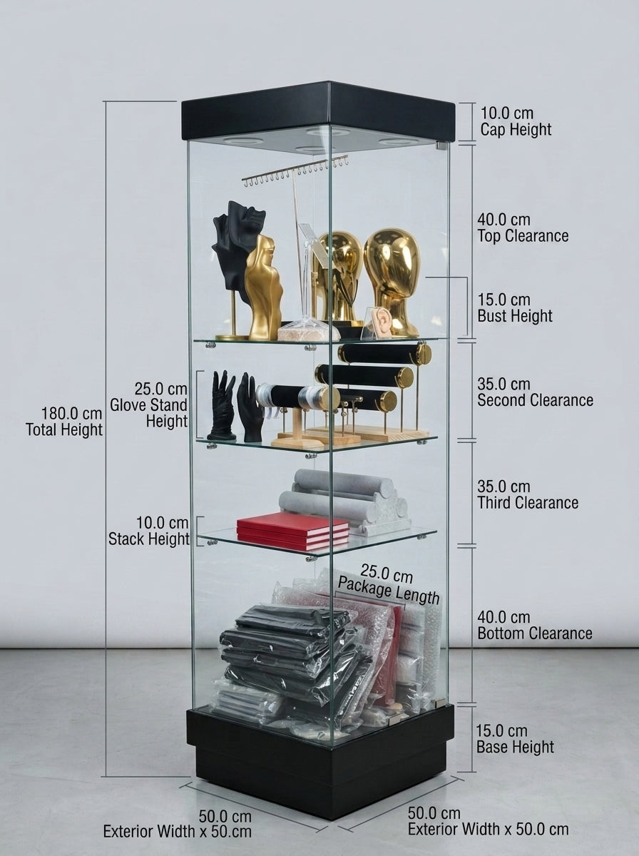 Premium Jewelry Display Showcase 50x50x180cm