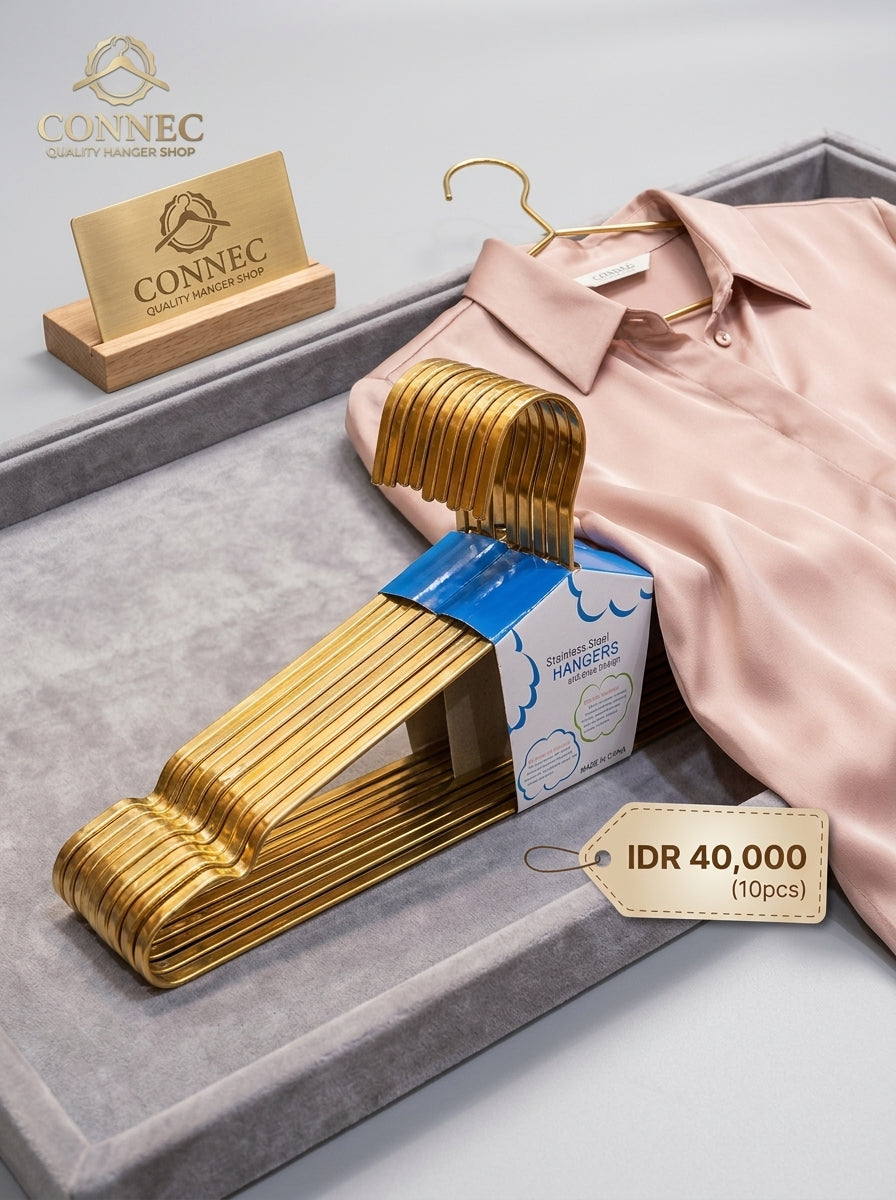 Gold Stainless Steel Garment Hangers — Pack of 10
