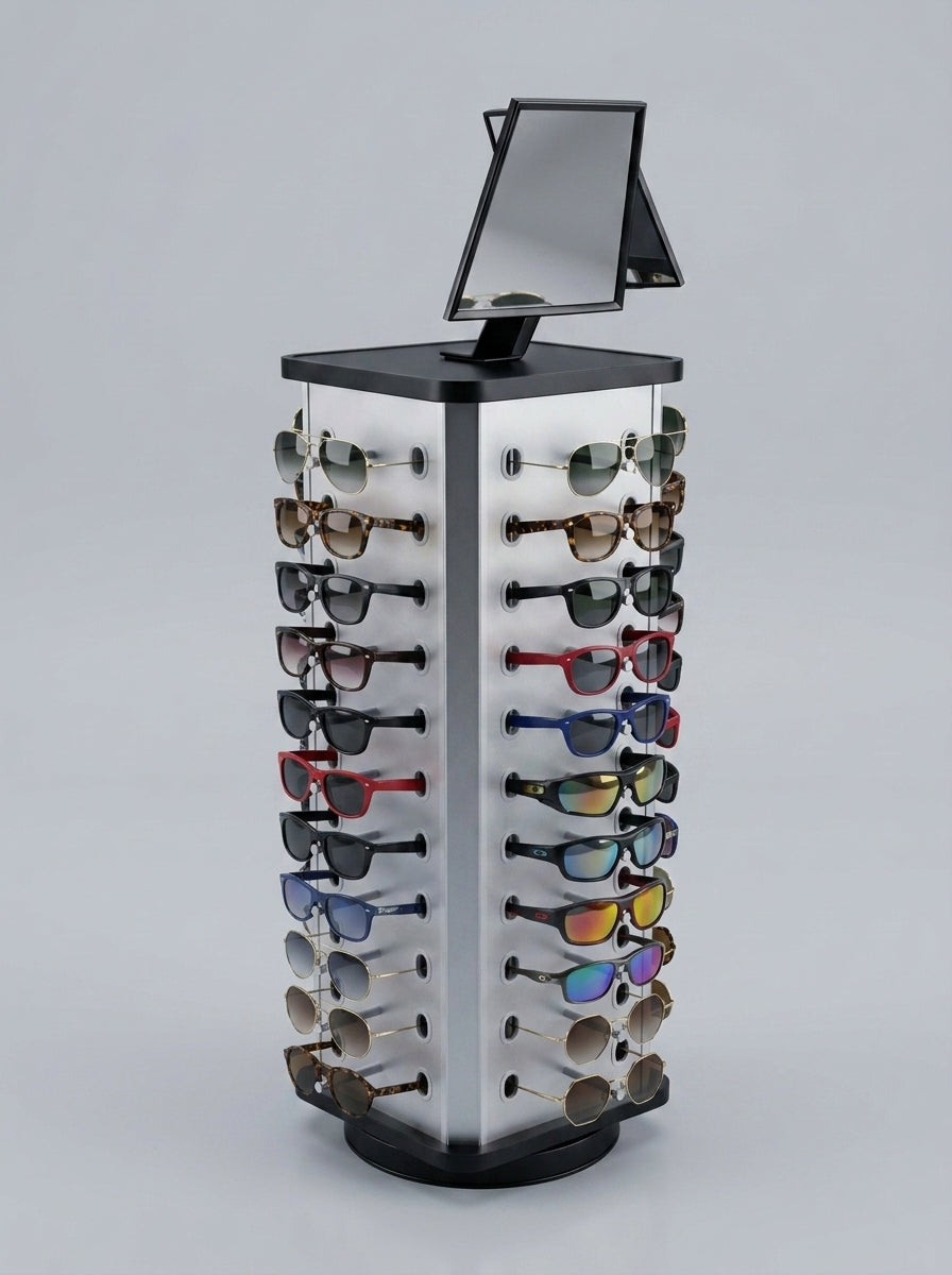 4-Sided Rotating Sunglass Display Tower with Mirror